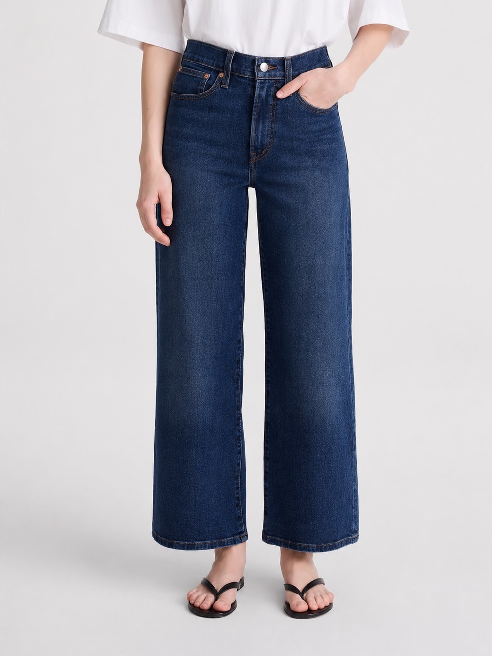 Madewell wide leg crop petite jeans dark wash high rise casual trendy relaxed 26